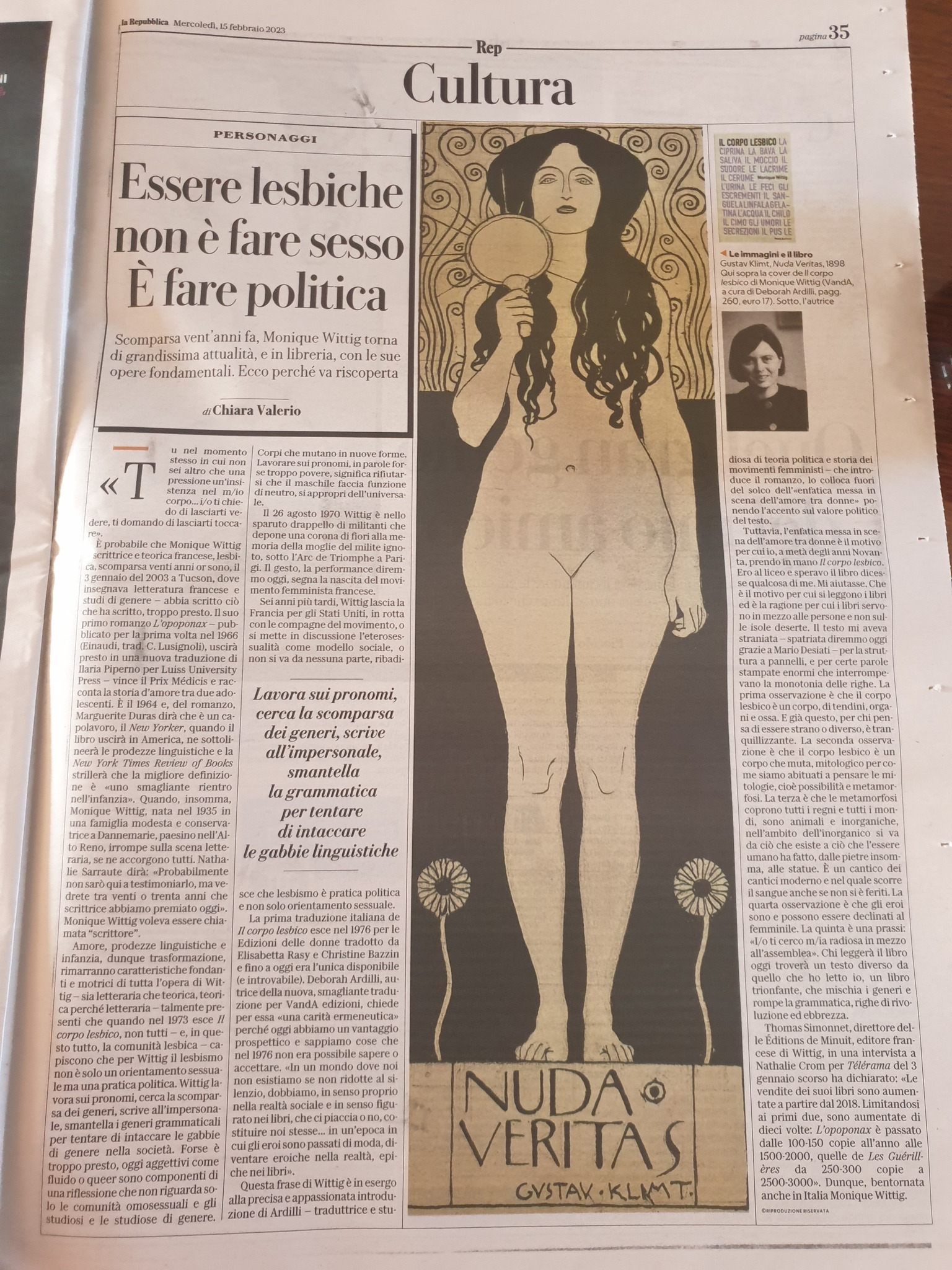Chiara Valerio parla de “Il corpo Lesbico” su Repubblica