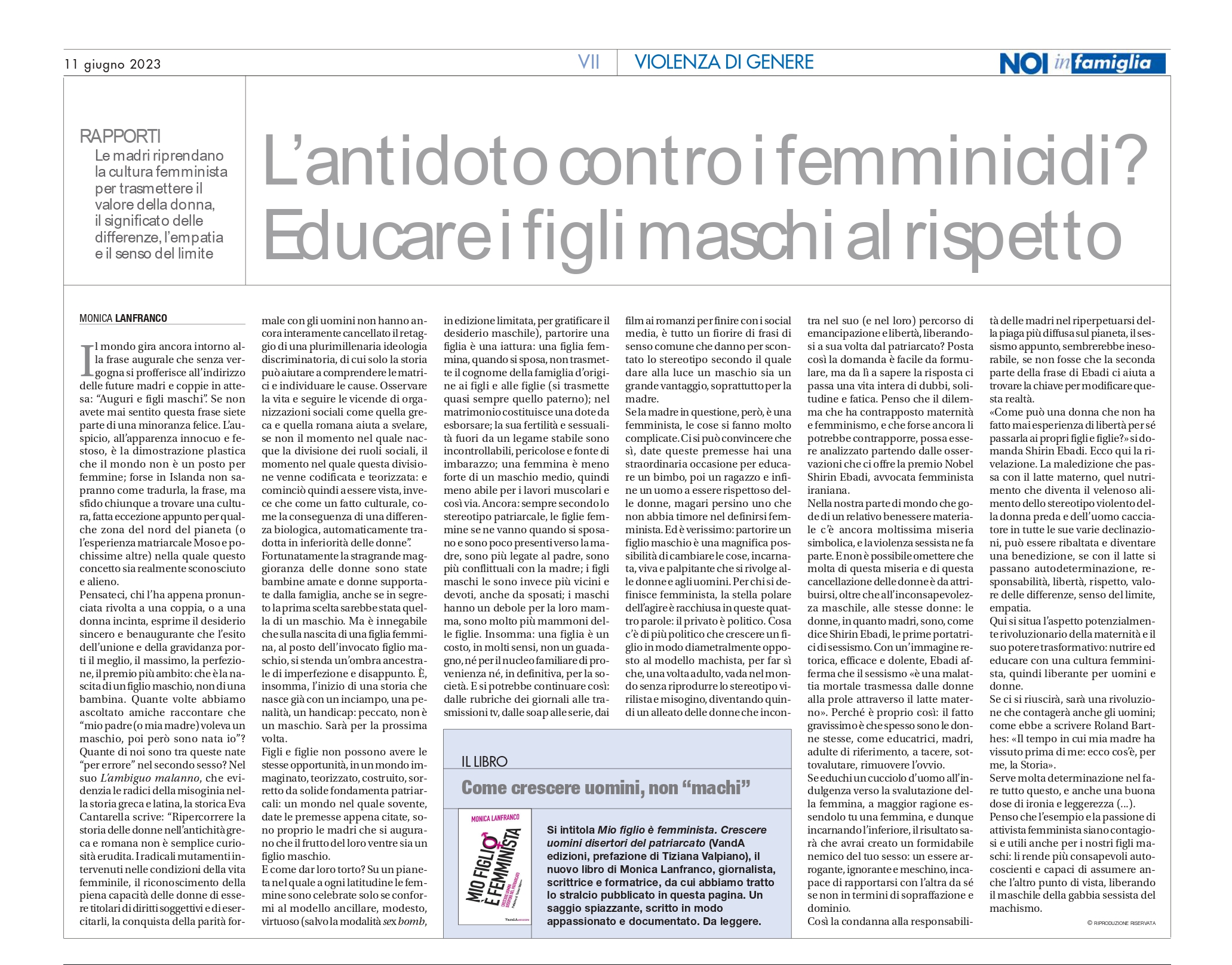 L’antidoto contro i femminicidi? Articolo di Monica Lanfranco su l’Avvenire